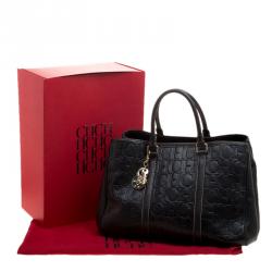 Pre Owned Carolina Herrera Black Monogram Leather Matteo Tote