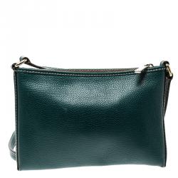 Pre Owned Carolina Herrera Green Leather Logo CH Crossbody