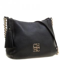 Pre Owned Carolina Herrera Black Leather Maria Shoulder Bag