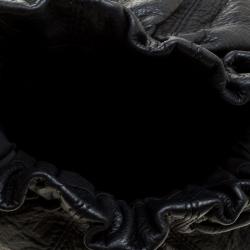 Pre Owned Carolina Herrera Black Monogram Leather Drawstring Shoulder Bag