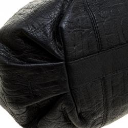 Pre Owned Carolina Herrera Black Monogram Leather Drawstring Shoulder Bag