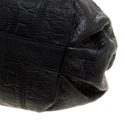 Pre Owned Carolina Herrera Black Monogram Leather Drawstring Shoulder Bag