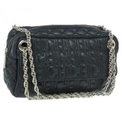 Pre Owned Carolina Herrera Black Leather Monogram Shoulder Bag