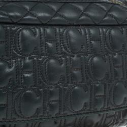 Pre Owned Carolina Herrera Black Leather Monogram Shoulder Bag