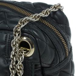 Pre Owned Carolina Herrera Black Leather Monogram Shoulder Bag