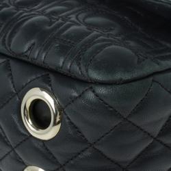 Pre Owned Carolina Herrera Black Leather Monogram Shoulder Bag