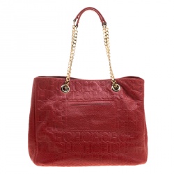 Pre Owned Carolina Herrera Red Monogram Leather Audrey Tote