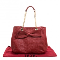 Pre Owned Carolina Herrera Red Monogram Leather Audrey Tote
