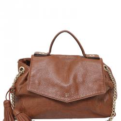 Pre Owned Carolina Herrera Brown Monogram Embossed Leather Flap Satchel Bag
