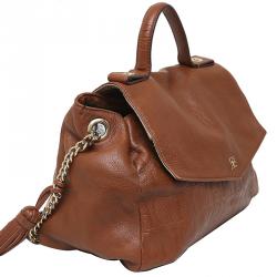 Pre Owned Carolina Herrera Brown Monogram Embossed Leather Flap Satchel Bag
