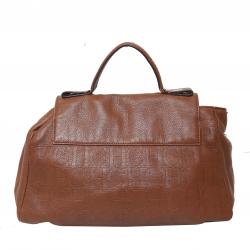 Pre Owned Carolina Herrera Brown Monogram Embossed Leather Flap Satchel Bag