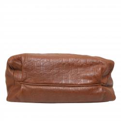 Pre Owned Carolina Herrera Brown Monogram Embossed Leather Flap Satchel Bag