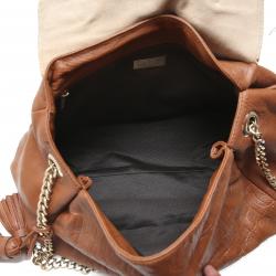 Pre Owned Carolina Herrera Brown Monogram Embossed Leather Flap Satchel Bag