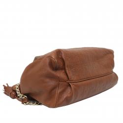 Pre Owned Carolina Herrera Brown Monogram Embossed Leather Flap Satchel Bag