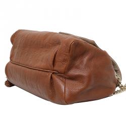 Pre Owned Carolina Herrera Brown Monogram Embossed Leather Flap Satchel Bag