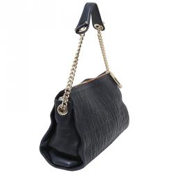 Carolina Herrera Black Monogram Embossed Leather Chain Shoulder Bag