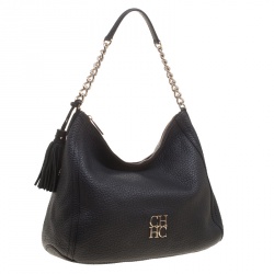 Pre Owned Carolina Herrera Black Pebbled Leather Hobo