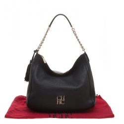 Pre Owned Carolina Herrera Black Pebbled Leather Hobo