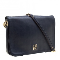 Pre Owned Carolina Herrera Blue Leather New Baltazar Shoulder Bag