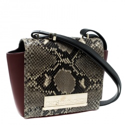 Pre Owned Carolina Herrera Leather and Python Skin Casati Shoulder Bag