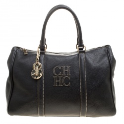 Pre Owned Carolina Herrera Black Leather Top Handle Bag