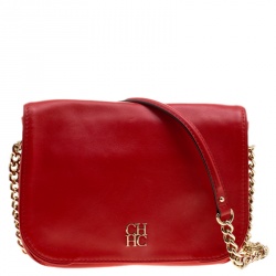 Pre Owned Carolina Herrera Red Leather New Baltazar Flap Shoulder Bag