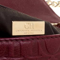 Pre Owned Carolina Herrera Burgundy Monogram Leather Audrey Shoulder Bag