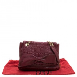 Pre Owned Carolina Herrera Burgundy Monogram Leather Audrey Shoulder Bag