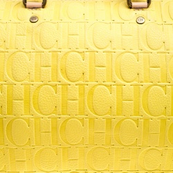 Pre Owned Carolina Herrera Yellow Monogram Leather Large Andy Boston Bag