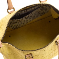 Pre Owned Carolina Herrera Yellow Monogram Leather Large Andy Boston Bag
