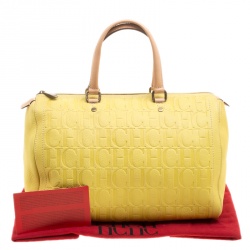 Pre Owned Carolina Herrera Yellow Monogram Leather Large Andy Boston Bag