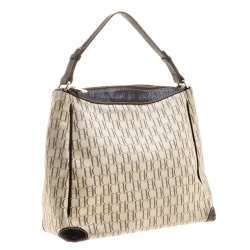 Pre Owned Carolina Herrera Light Beige/Dark Brown Monogram Coated Canvas Hobo