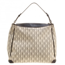 Pre Owned Carolina Herrera Light Beige/Dark Brown Monogram Coated Canvas Hobo