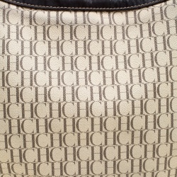 Pre Owned Carolina Herrera Light Beige/Dark Brown Monogram Coated Canvas Hobo