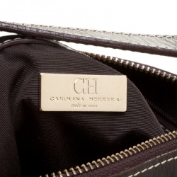 Pre Owned Carolina Herrera Light Beige/Dark Brown Monogram Coated Canvas Hobo