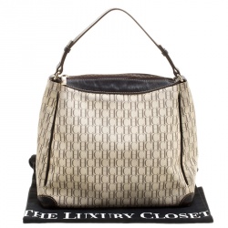 Pre Owned Carolina Herrera Light Beige/Dark Brown Monogram Coated Canvas Hobo