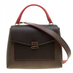 Pre Owned Carolina Herrera Brown/Gold Monogram Coated Canvas and Leather Top Handle Bag