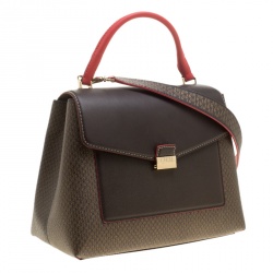 Pre Owned Carolina Herrera Brown/Gold Monogram Coated Canvas and Leather Top Handle Bag