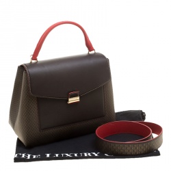 Pre Owned Carolina Herrera Brown/Gold Monogram Coated Canvas and Leather Top Handle Bag