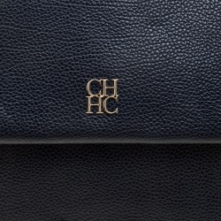 Pre Owned Carolina Herrera Navy Blue Leather Flap Shoulder Bag