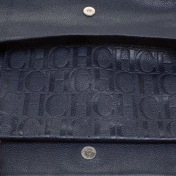 Pre Owned Carolina Herrera Navy Blue Leather Flap Shoulder Bag