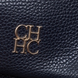 Pre Owned Carolina Herrera Navy Blue Leather Flap Shoulder Bag