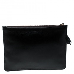 Pre Owned Carolina Herrera Black Leather Tassel Clutch