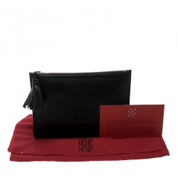 Pre Owned Carolina Herrera Black Leather Tassel Clutch