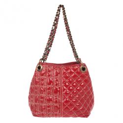 Pre Owned Carolina Herrera Red Quilted Monogram Tote