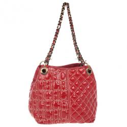 Pre Owned Carolina Herrera Red Quilted Monogram Tote