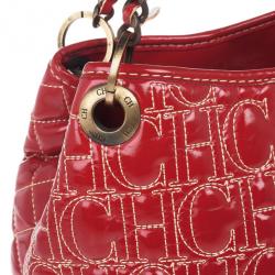 Pre Owned Carolina Herrera Red Quilted Monogram Tote