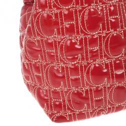 Pre Owned Carolina Herrera Red Quilted Monogram Tote