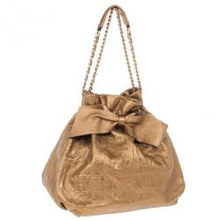 Pre Owned Carolina Herrera Gold Monogram Embossed Bag