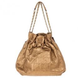 Pre Owned Carolina Herrera Gold Monogram Embossed Bag